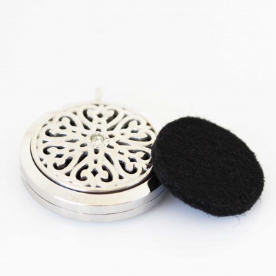 Perfume/Essential Oil Locket - Quilted Hearts - Silver Tone